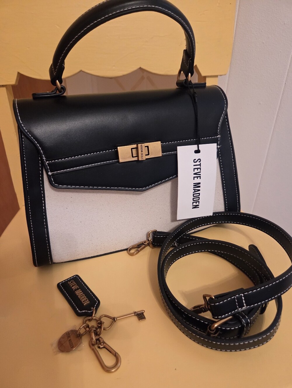NWT Steve Madden Top-Handle Satchel with Crossbody Strap Hang Tag Charms